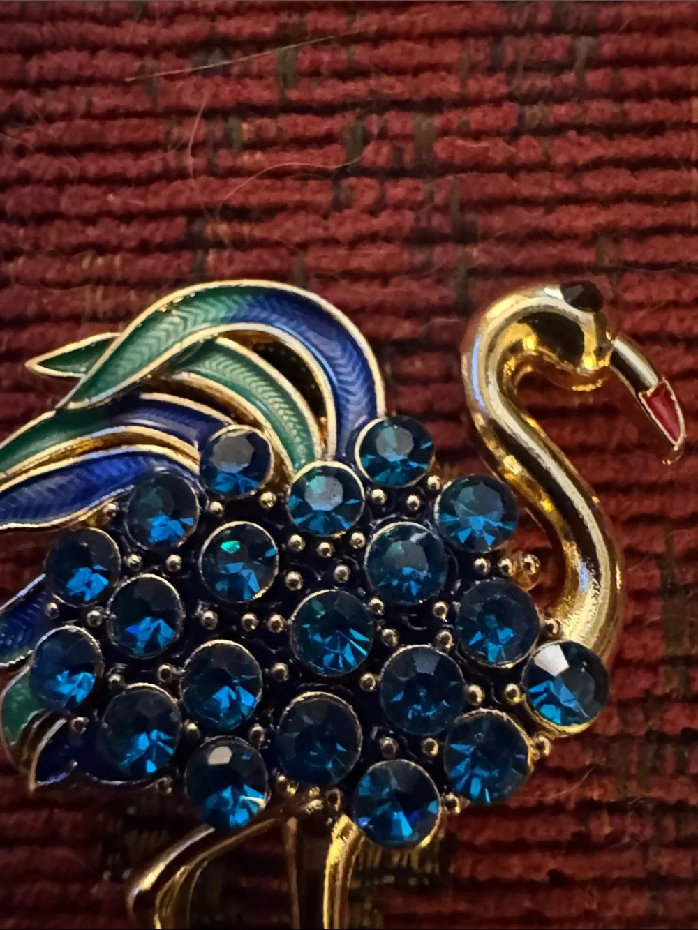 NWOT Gold-Tone Flamingo Brooch with Blue Crystal Accents